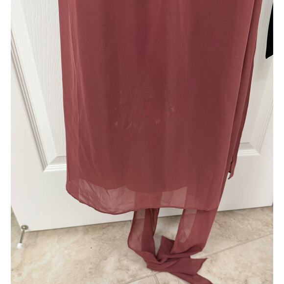 Revelry bridesmaid 2 mauve dusty rose maxi formal dress v neck chiffon flutter - Picture 8 of 11